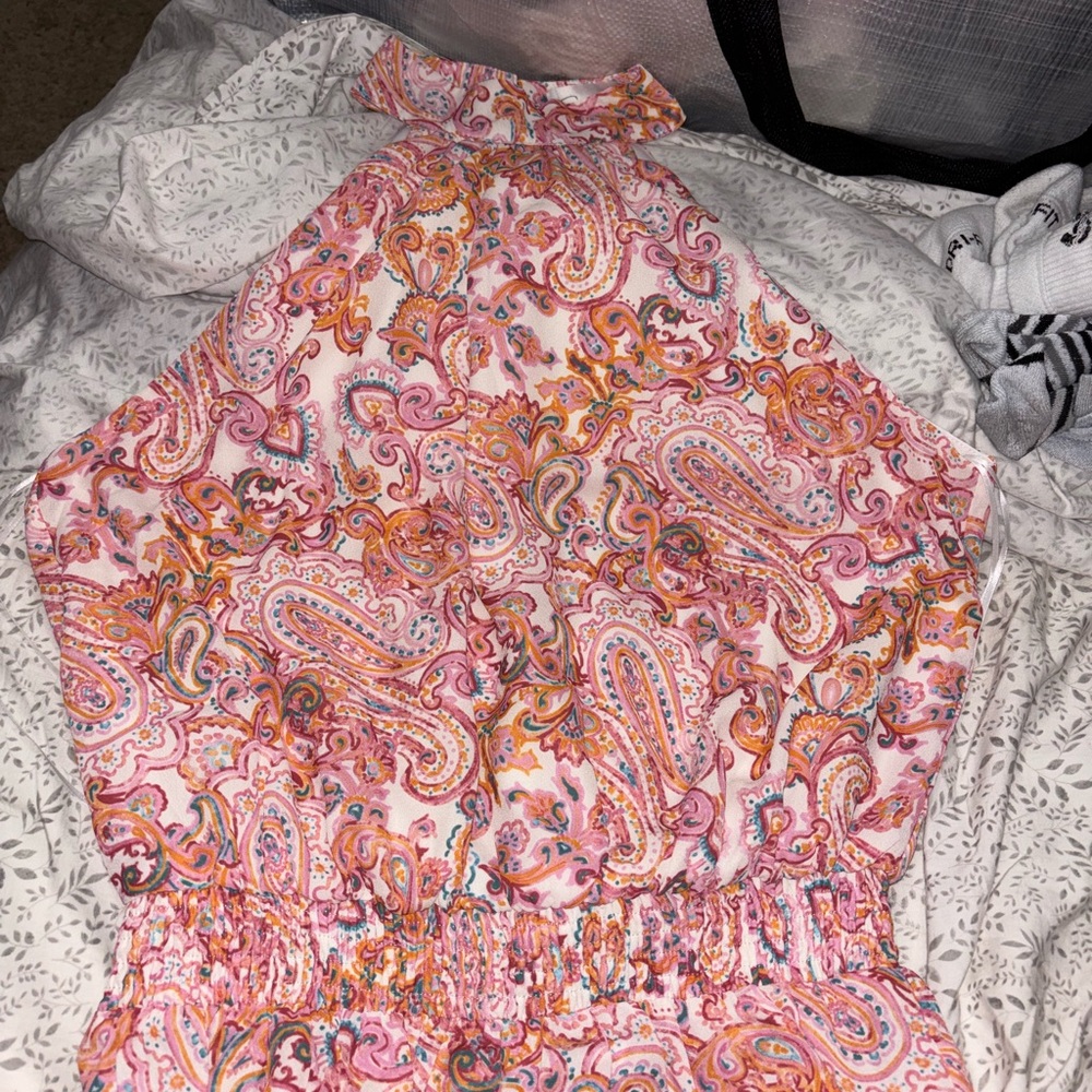 Paisley Print Halter Blouse in Pink and Orange